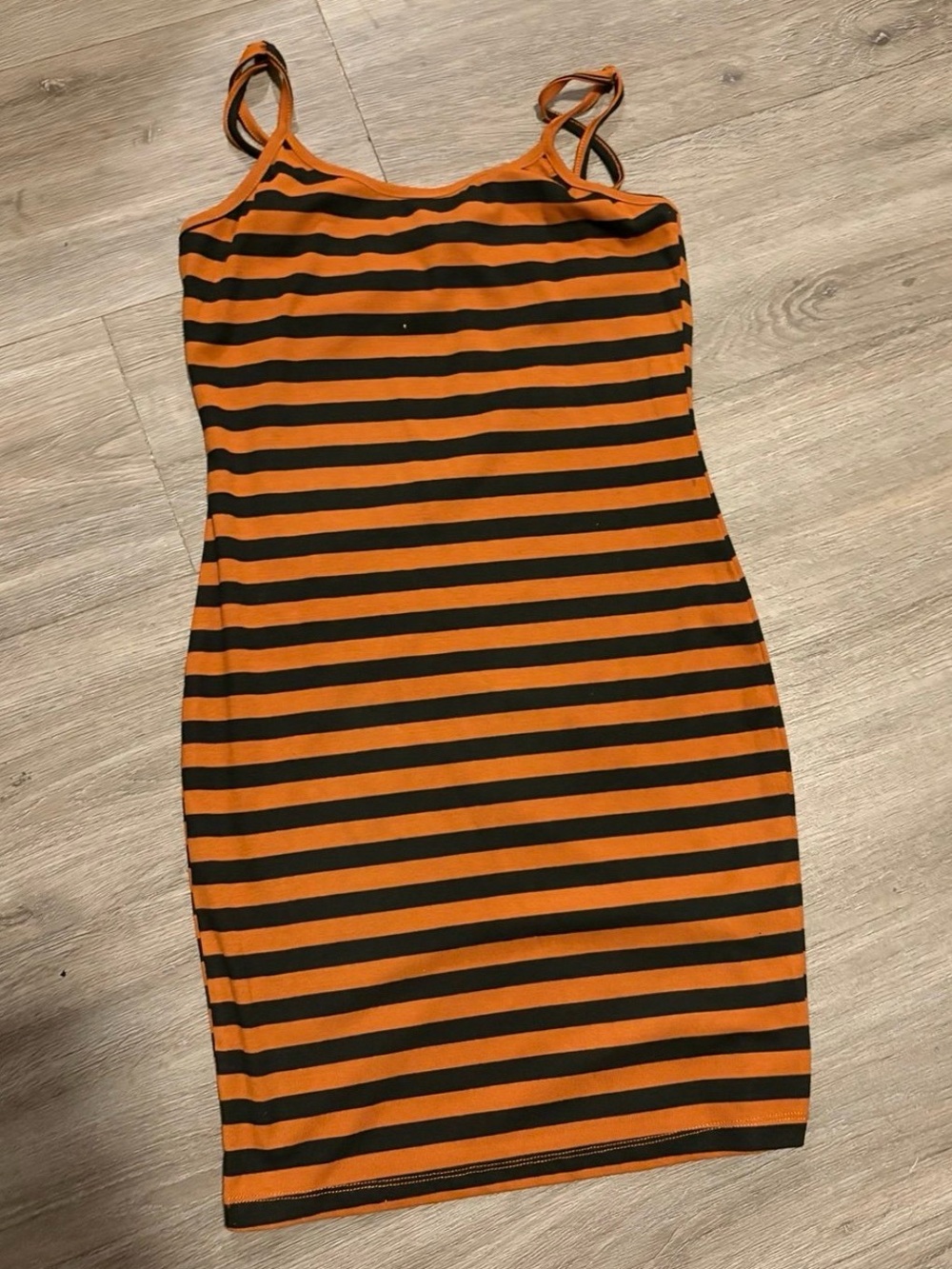 Striped Orange & Black Bodycon Slip Dress